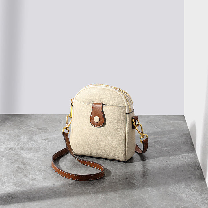 Compact Pebbled Vegan Leather Vertical Camera Bag with Contrast Trim & Detachable Strap