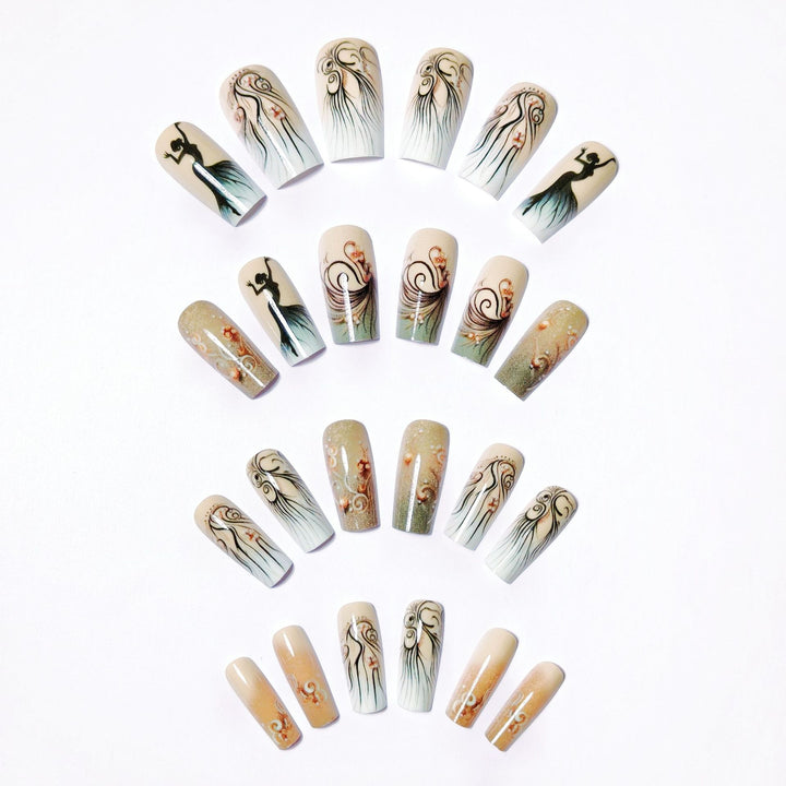 Artificial nails with elegant silhouette and floral accents Kalsten