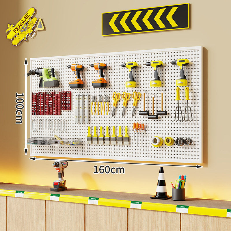 Wall-Mounted Perforated Metal Tool Pegboard Organizer with Magnetic Strip and Multi Hooks