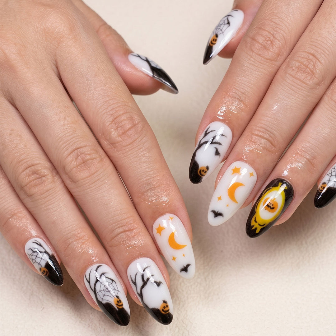 Halloween-Themed Stiletto Press-On Nail Art