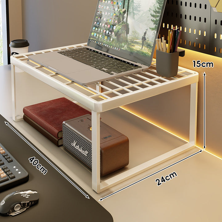 Ventilated Metal Grid Laptop & Monitor Riser with Under-Storage Shelf