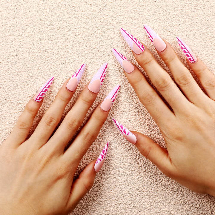 Creative Stiletto Art Nails with Geometric Patterns Kalsten