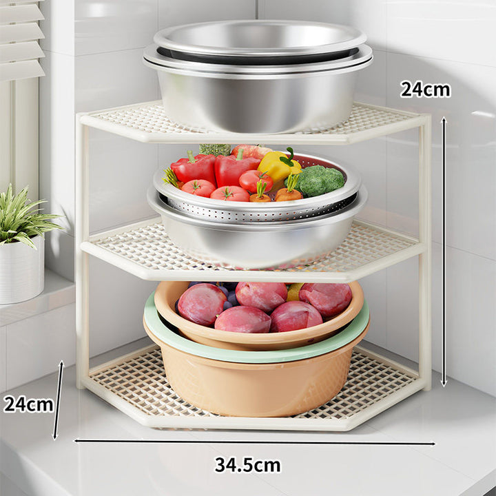 Corner Three-Tier Metal Mesh Kitchen Countertop Organizer
