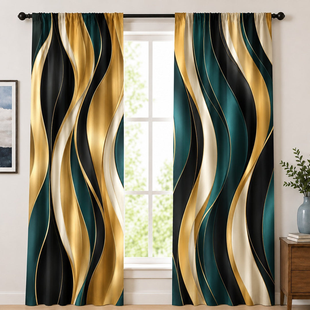 Abstract Wave Patterned Curtains