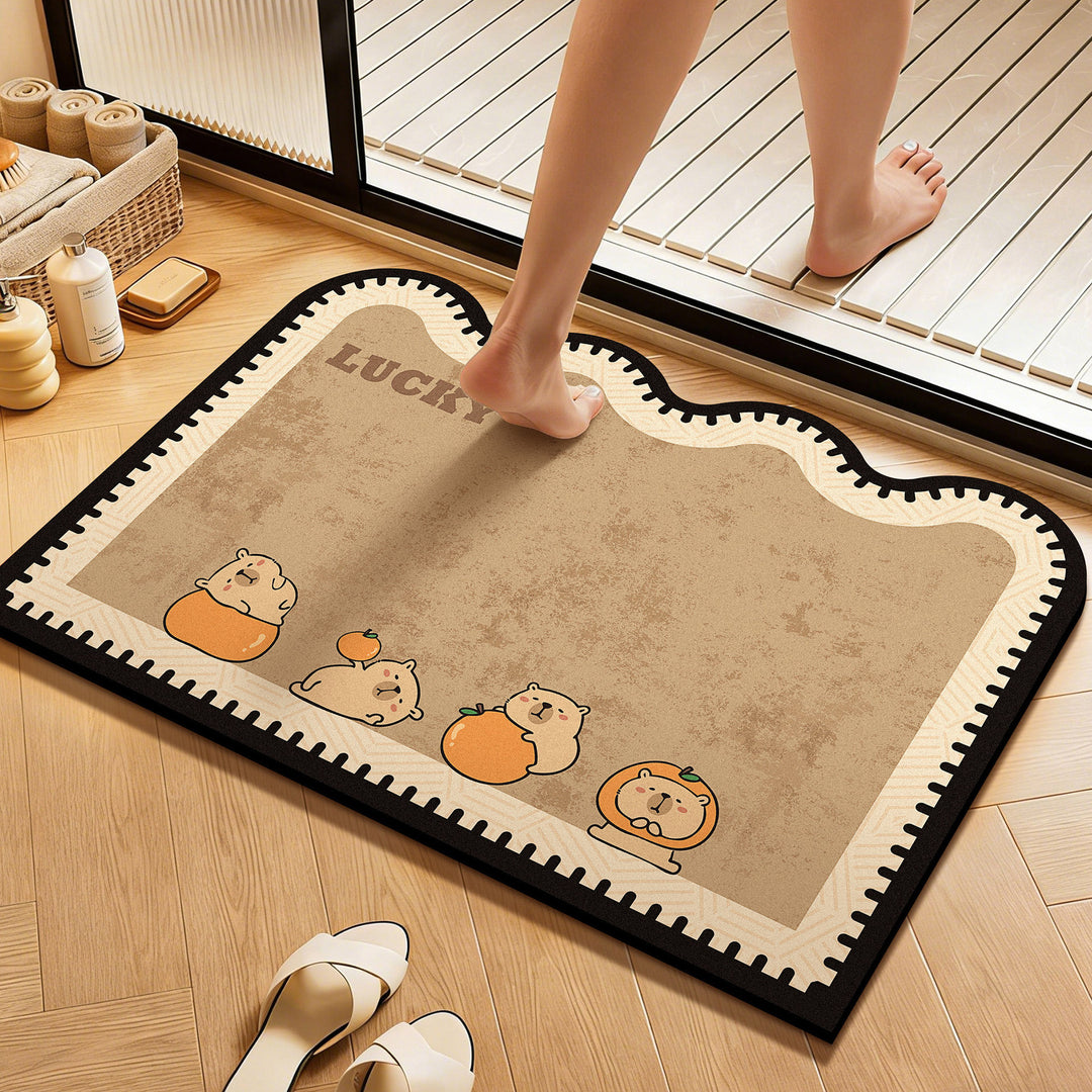 Playful Cartoon Animal-Themed Bath Mat