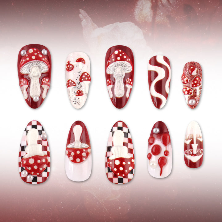 Artistic Mushroom Design Press-On Nail Set Kalsten