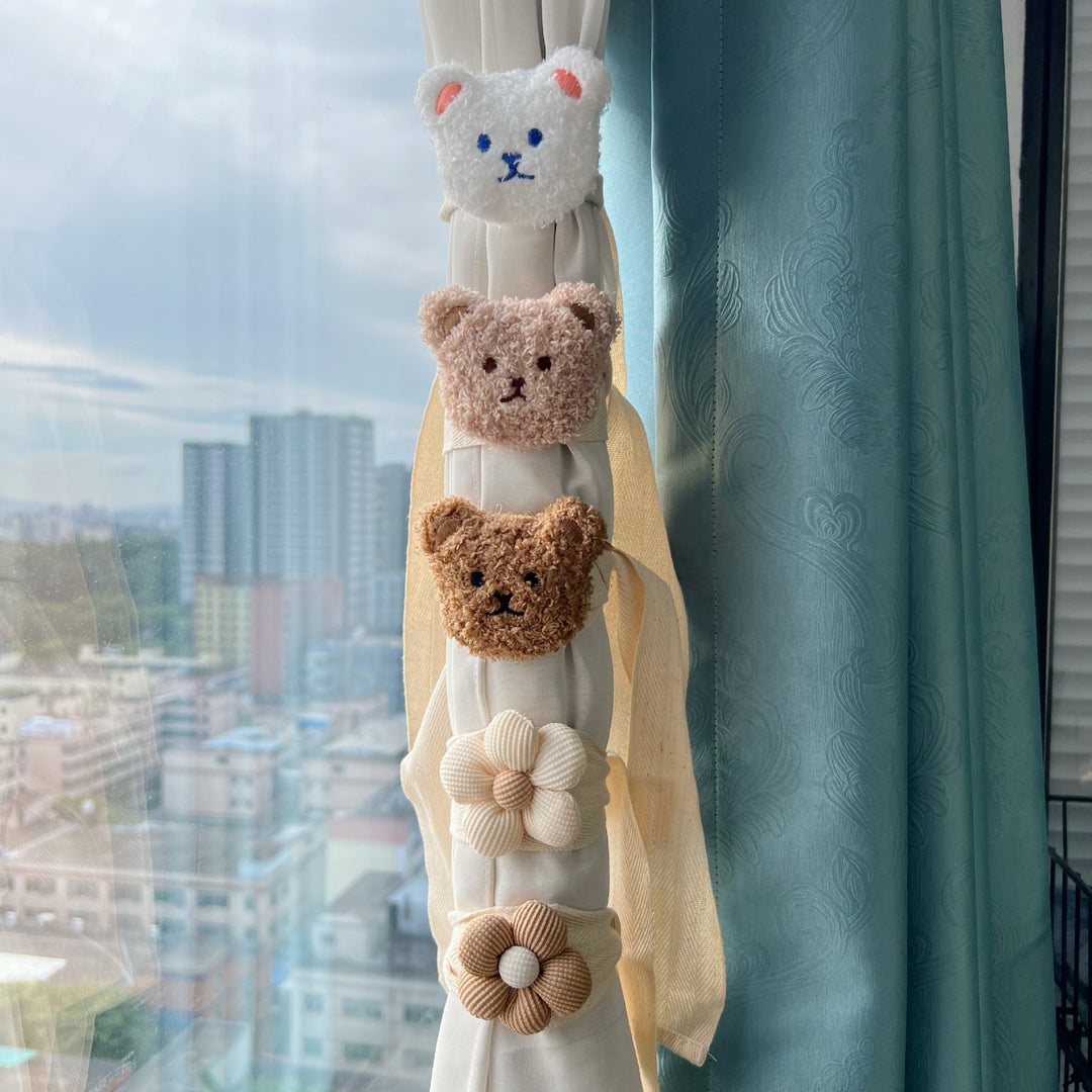 Plush Bear Curtain Tieback with Elastic Loop and Soft Teddy Face