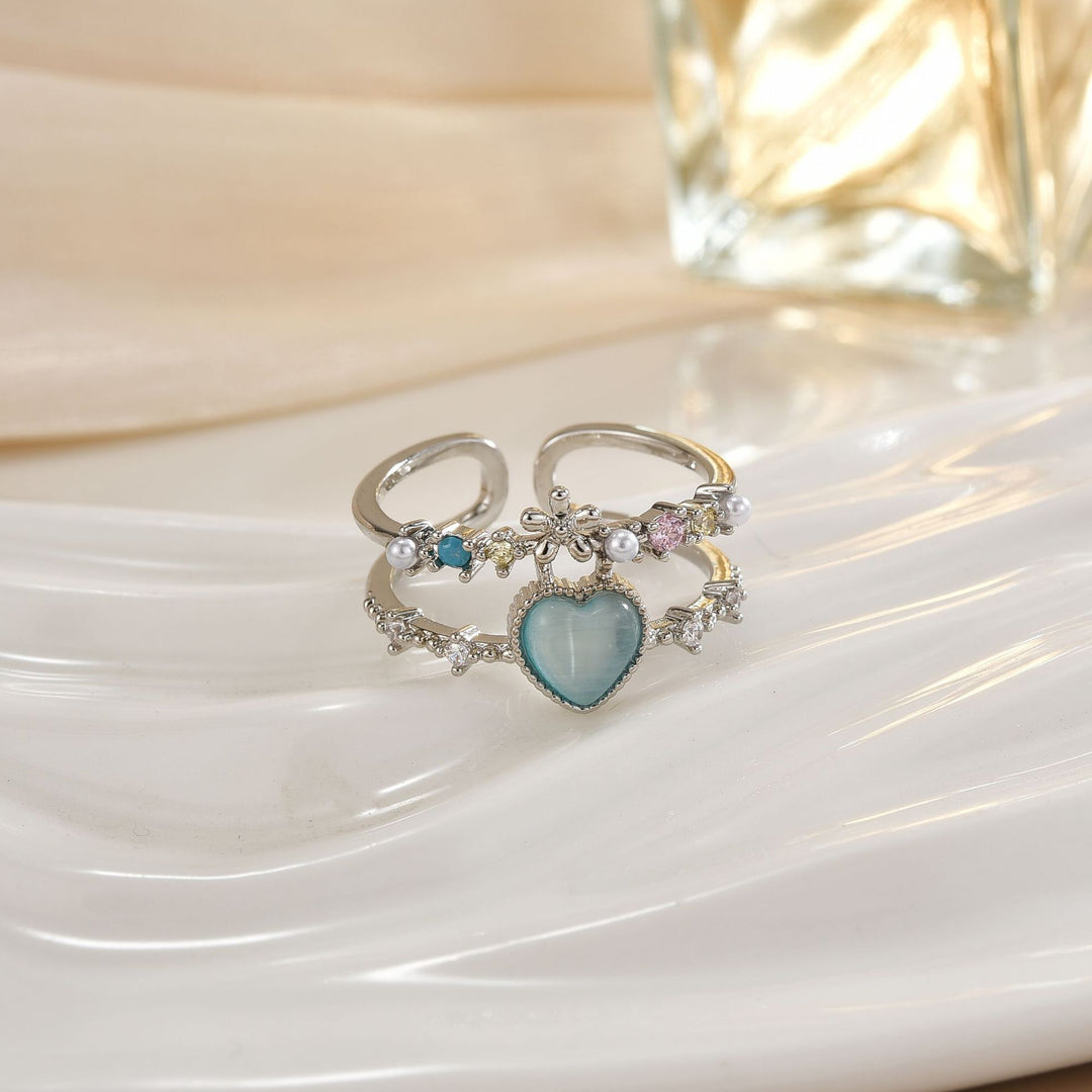 Double-Band Heart Halo Ring With Pavé Accents