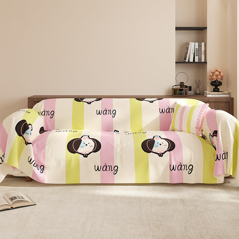 Striped Cartoon Dog Stretch Sofa Slipcover Protective Throw