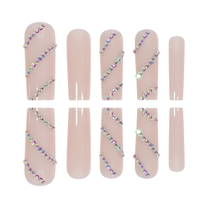 Rhinestone Embellished Long Acrylic Press-On Nails Kalsten