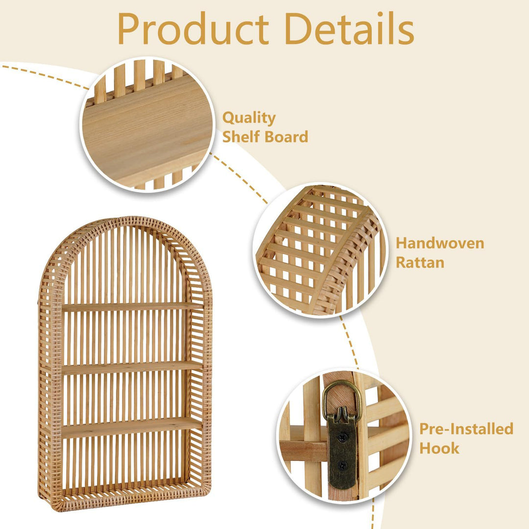 Round Wall Shelf Made of Natural Rattan Kalsten