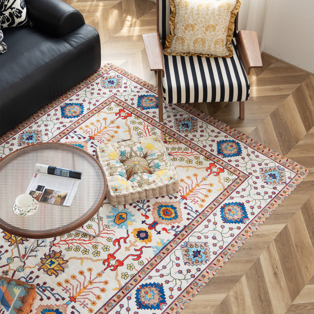 Living room rug in oriental suzani style with fine border Kalsten