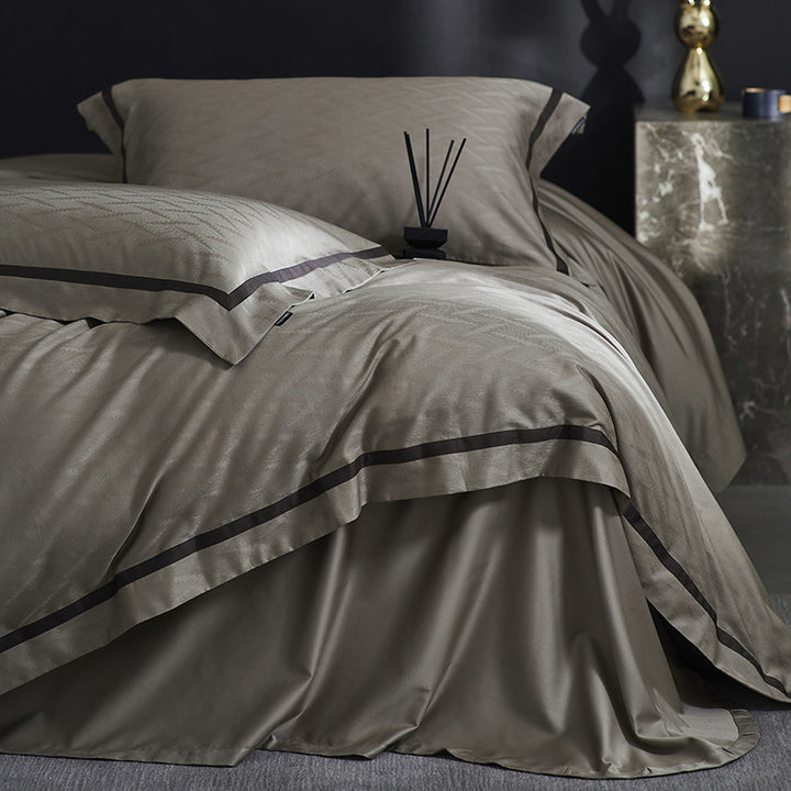 Luxurious satin cotton bedding set with fine piping