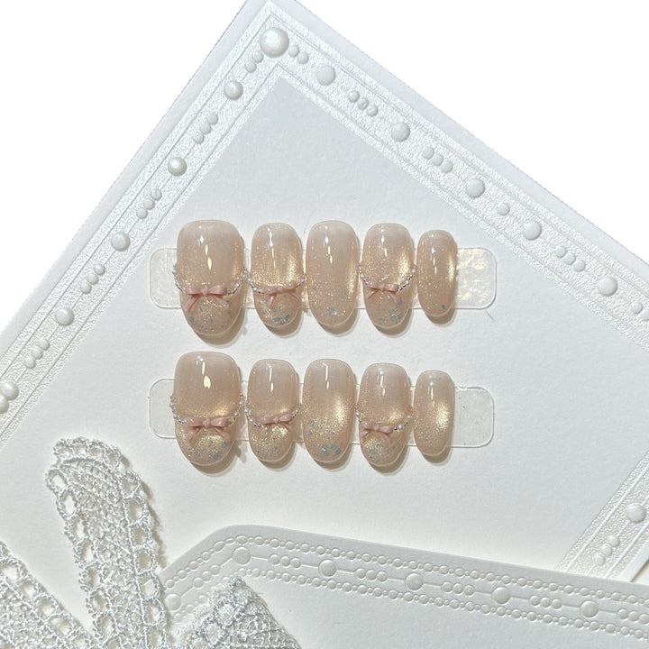 Press-On Nail Art Set with Elegant Bow Accents Kalsten
