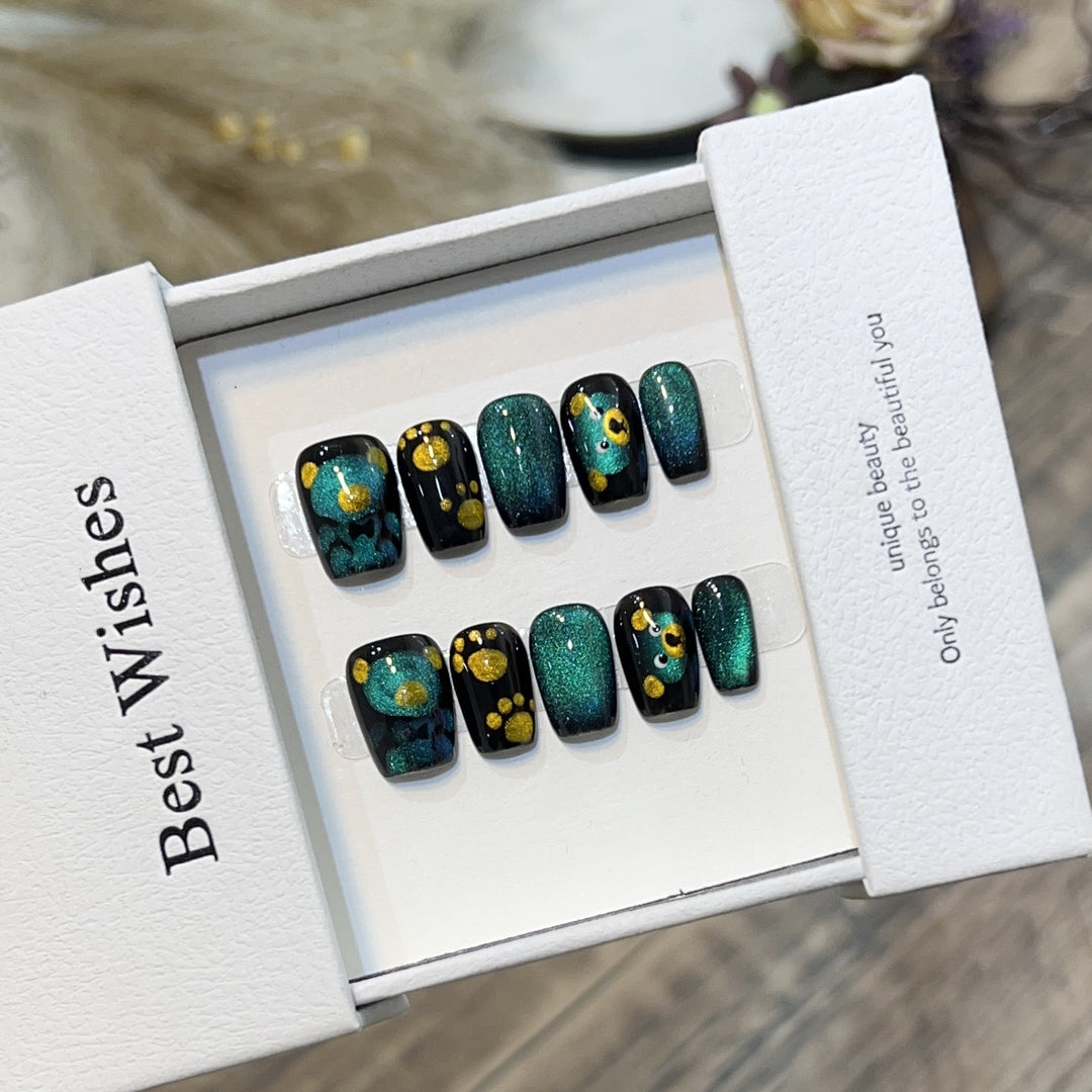 Artistic Press-On Nail Set with Playful Floral and Glitter Accents Kalsten
