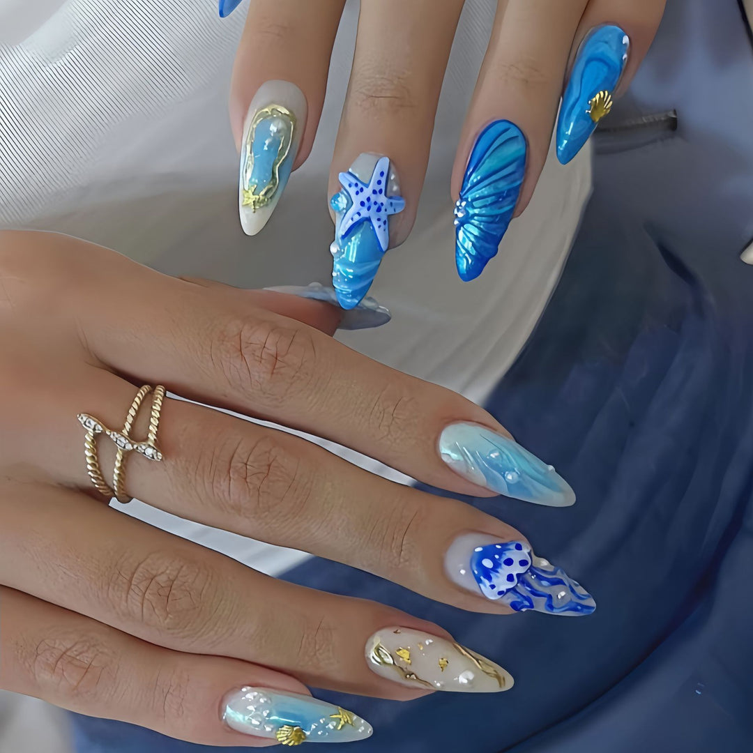 Elegant Artificial Nails with Botanical Designs Kalsten