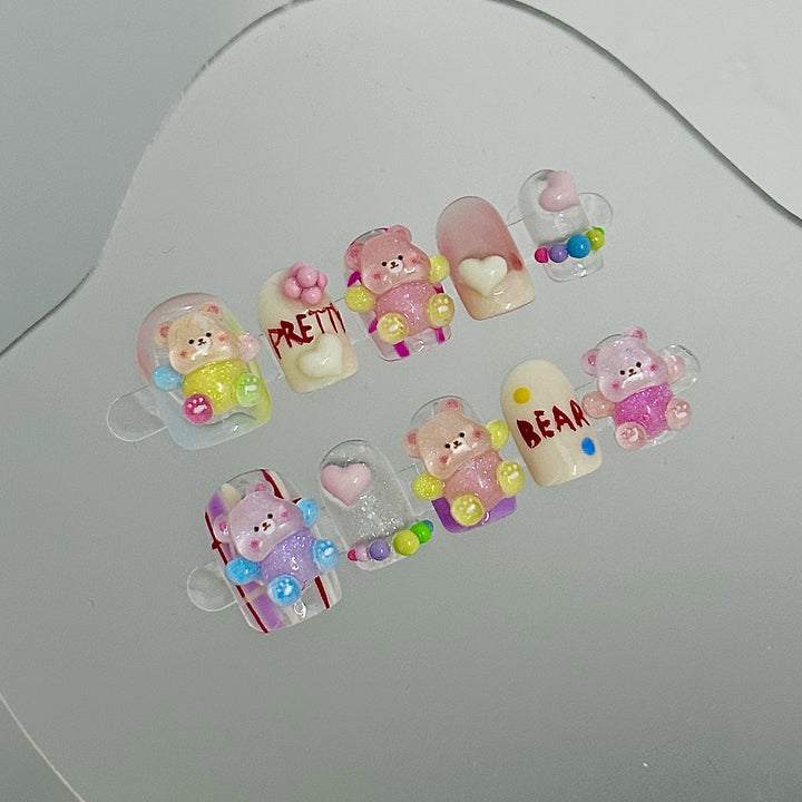 Themed Bear-Embellished Press-On Nail Set