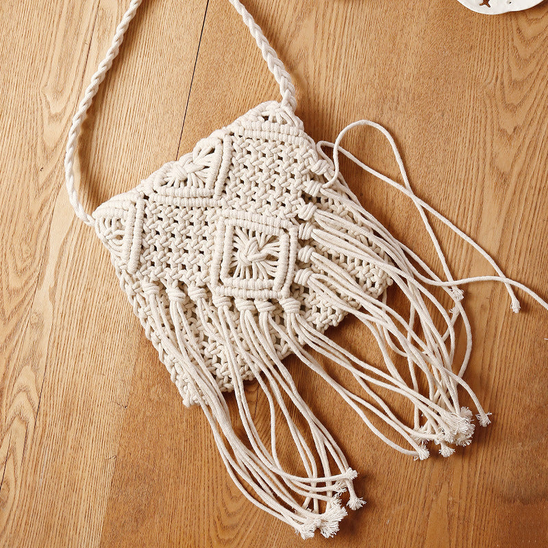 Macrame Shoulder Bag with Elegant Fringe Finish Kalsten