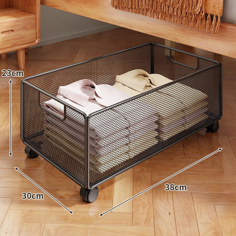 Underbed Low-Profile Metal Mesh Storage Drawer on Casters