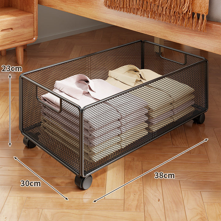 Underbed Low-Profile Metal Mesh Storage Drawer on Casters