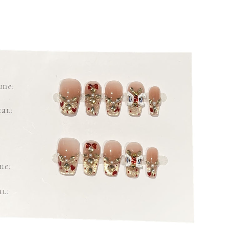 Festive Holiday-Themed Press-On Nail Art