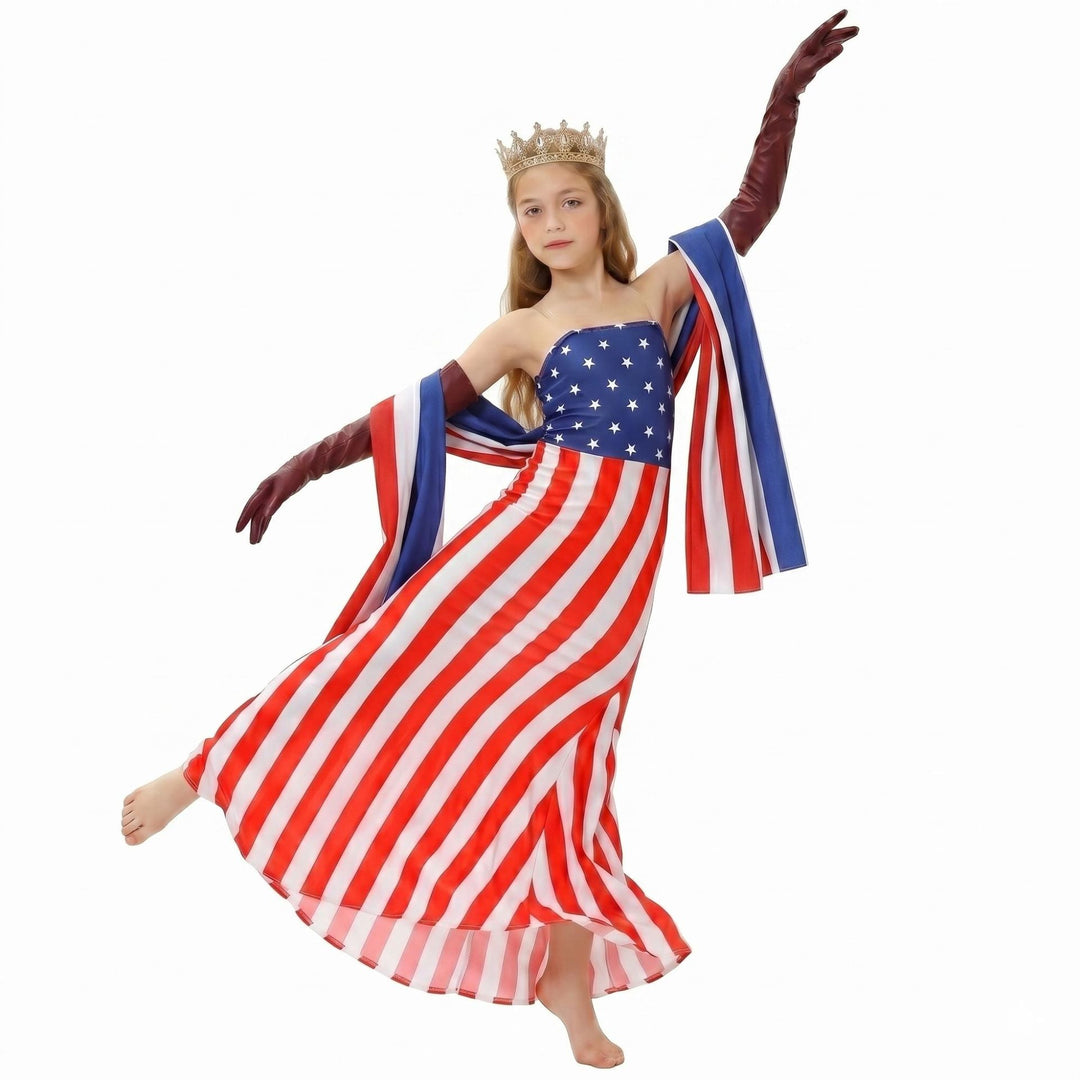 Unisex nan Patriotic Americana Uncle Sam Costume Set with Tailcoat, Striped Trousers, Top Hat and Bow Kalsten