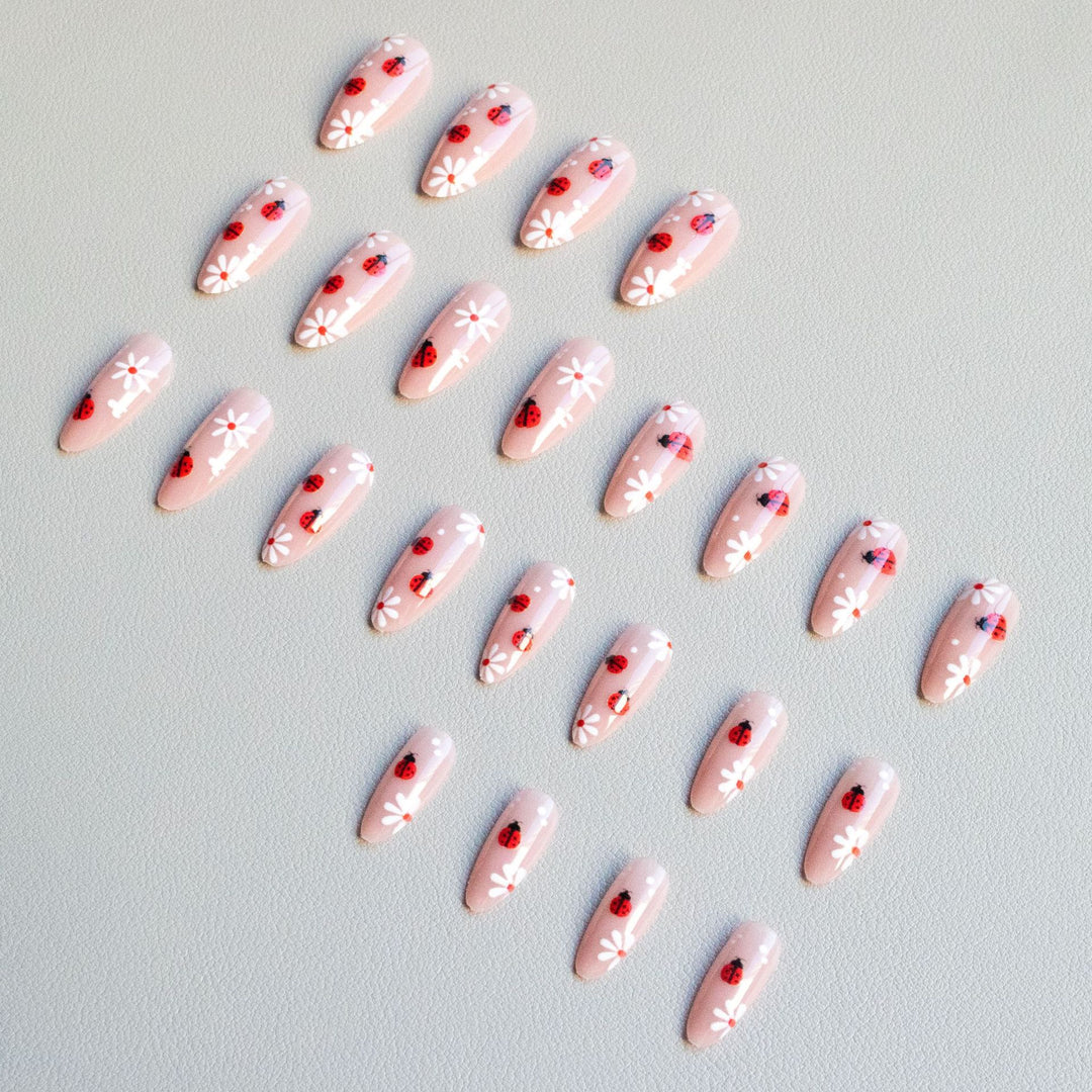 Ladybug Themed Acrylic Nail Art