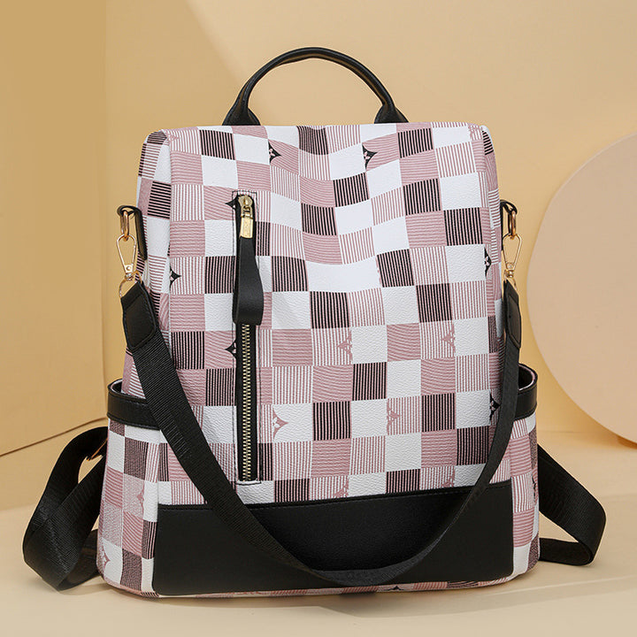Stylish Checkerboard Pattern Backpack