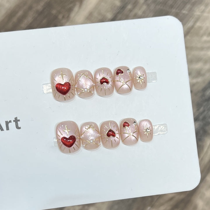 Artistic Heart-Themed Press-On Nail Art Set Kalsten