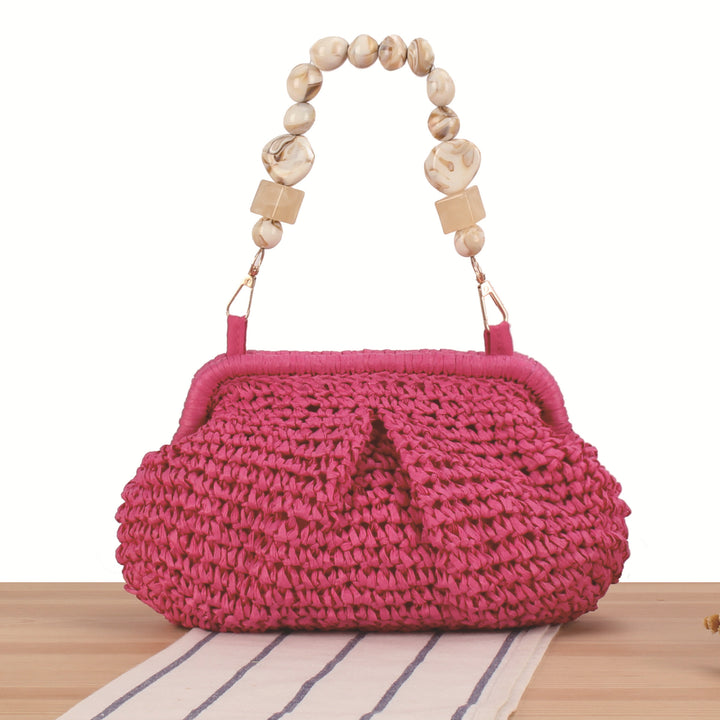 Basket bag with elegant wooden bead embellishments Kalsten