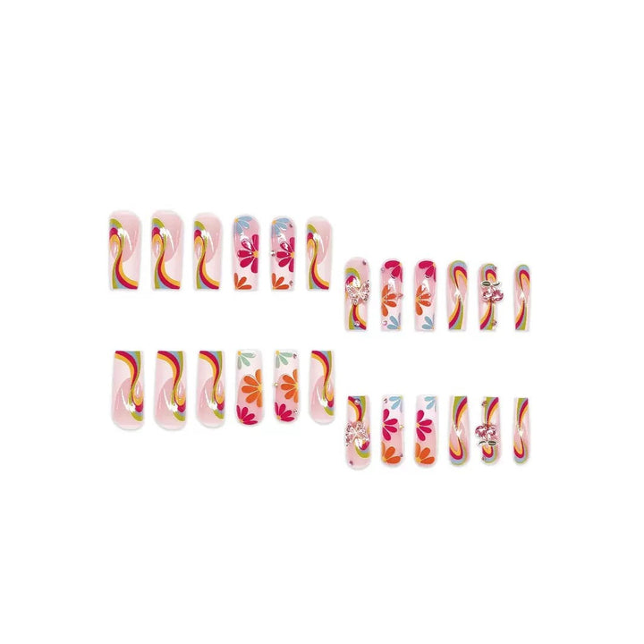 Artificial nails with colorful floral patterns and decorative accents Kalsten