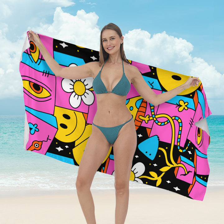 Beach towel with vibrant tropical plant motif Kalsten