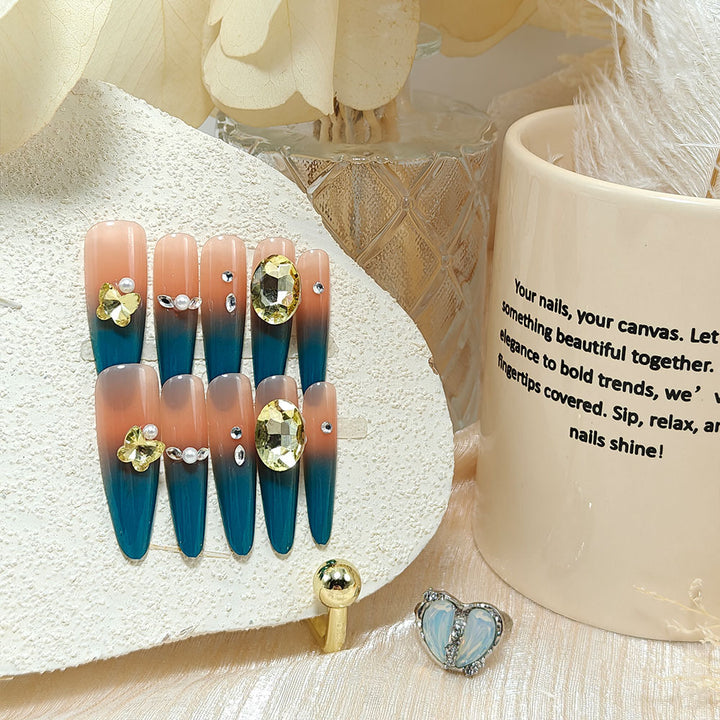 Glamorous artificial nails with elegant ombre effect and high-quality embellishments Kalsten