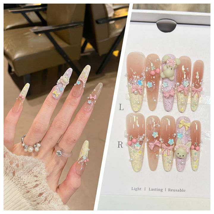Artistic Stiletto Press-On Nail Set with Charming Patterns Kalsten