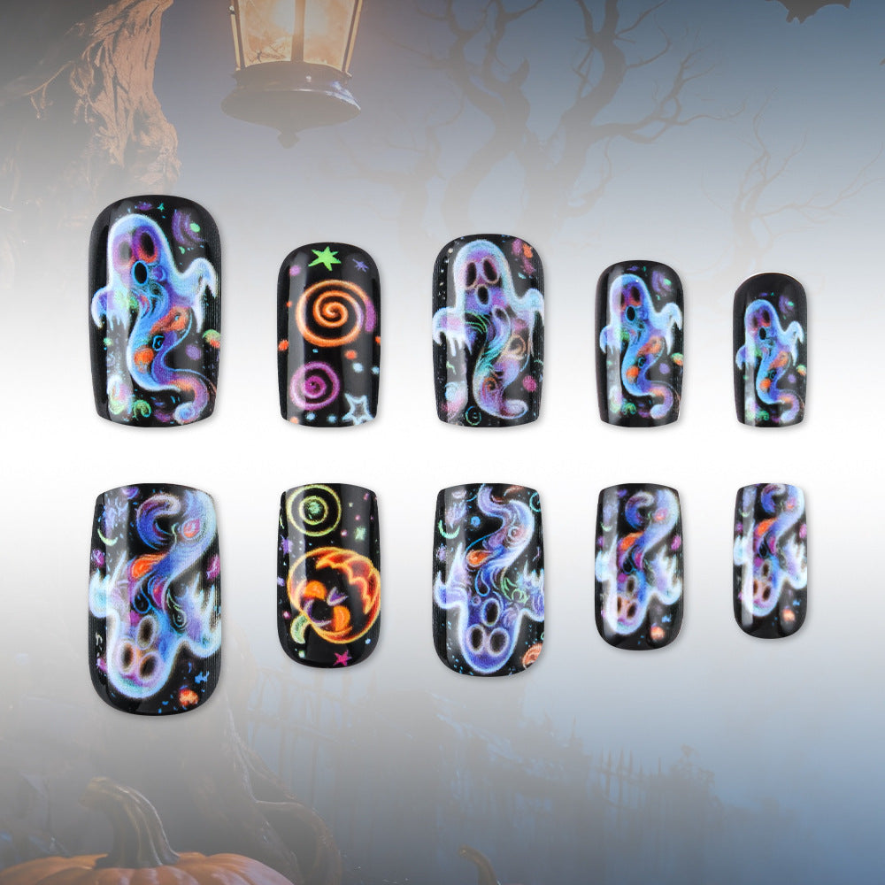 Artistic Halloween-Themed Press-On Nail Design Kalsten