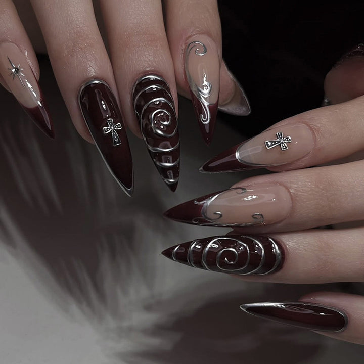 Artistic Stiletto Press-On Nails Set with Elaborate Designs kalsten