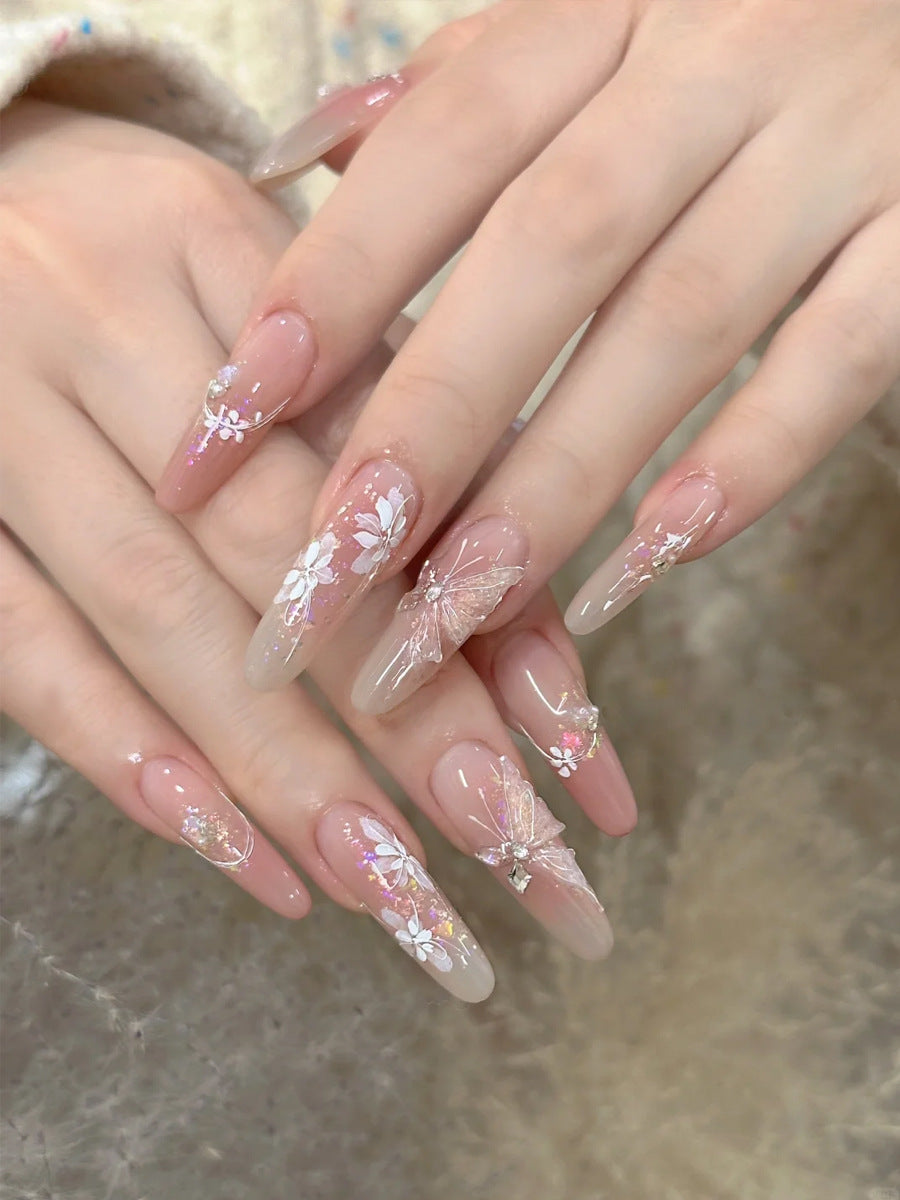 Elegant Gel Press-On Nails with Rhinestone and Glitter Accents Kalsten