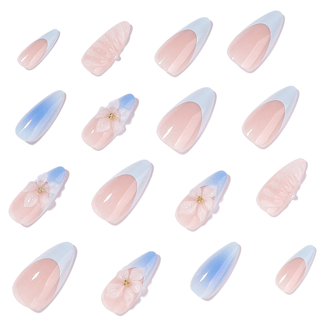 Stiletto nails with floral design and glitter accents Kalsten