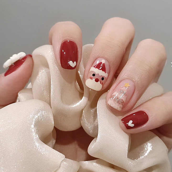 Holiday-Themed Press-On Nail Set with Fun Santa and Heart Designs Kalsten