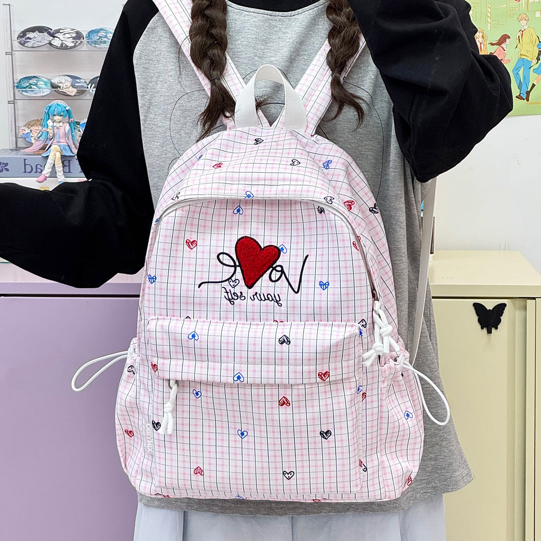 Embroidered Heart-Themed Casual Backpack Kalsten