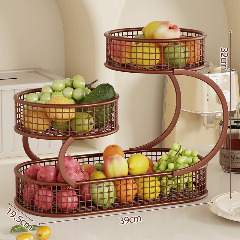 Multi-Level Spiral Metal Fruit and Produce Storage Stand with Mesh Baskets and Tissue Box Shelf
