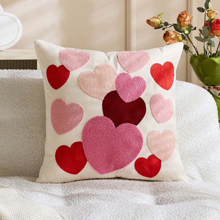 Embroidered Script Love Lumbar Pillow Cover with Tufted Heart