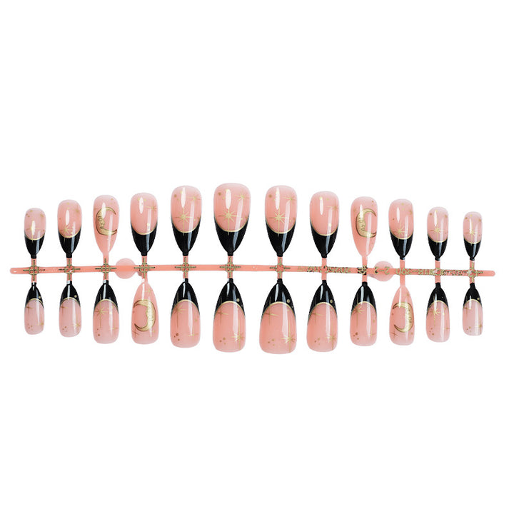 Nail extension set with elegant black-pink design and shiny accents Kalsten