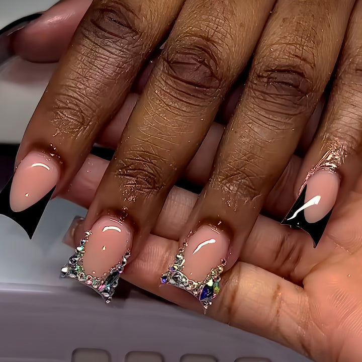 Decorative Press-On Nail Art with Rhinestone Accents Kalsten