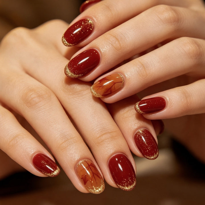Elegant Fall-Themed Gel Nail Art Kalsten