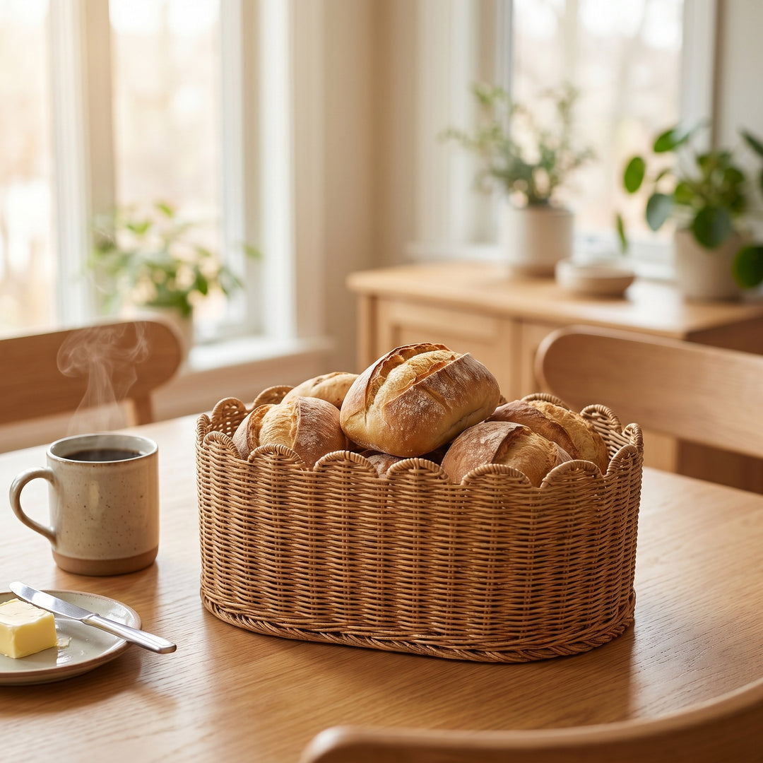 Rustic storage basket made of woven natural material Kalsten