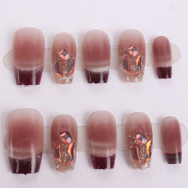 Glossy Gradient Press-On Nail Art Set with Decorative Accents Kalsten