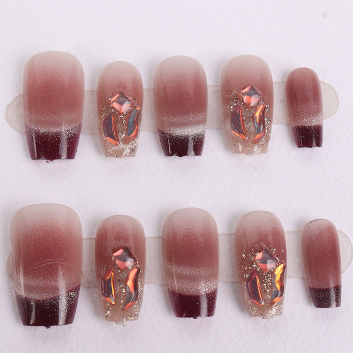 Glossy Gradient Press-On Nail Art Set with Decorative Accents Kalsten