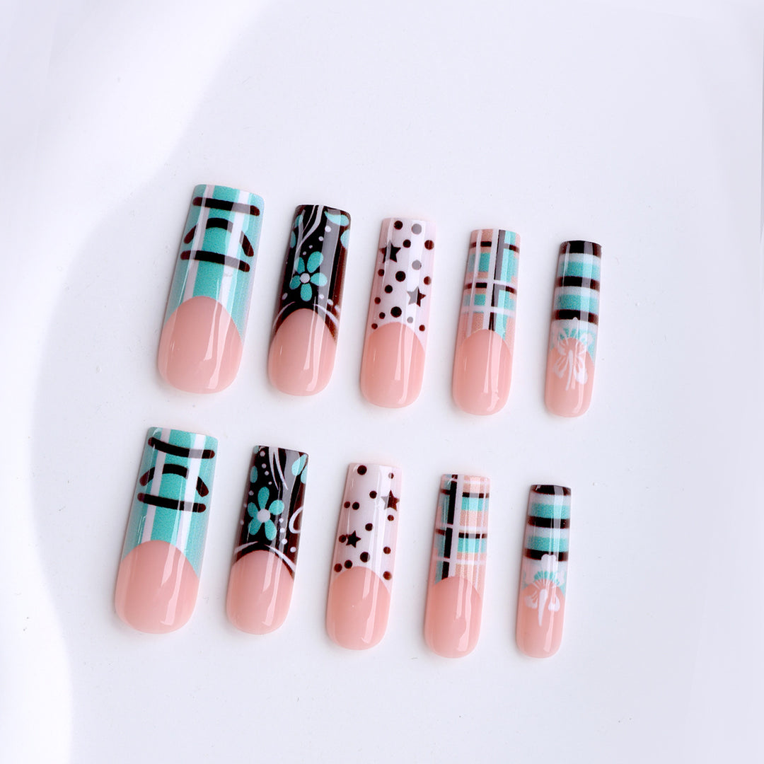 Artificial nails with creative geometric and floral design Kalsten