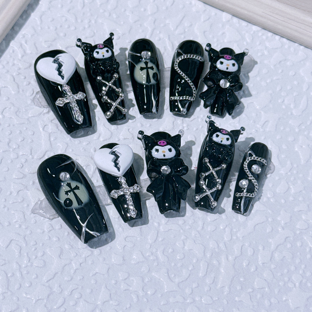 Gothic-Inspired Decorative Press-On Nail Art Set